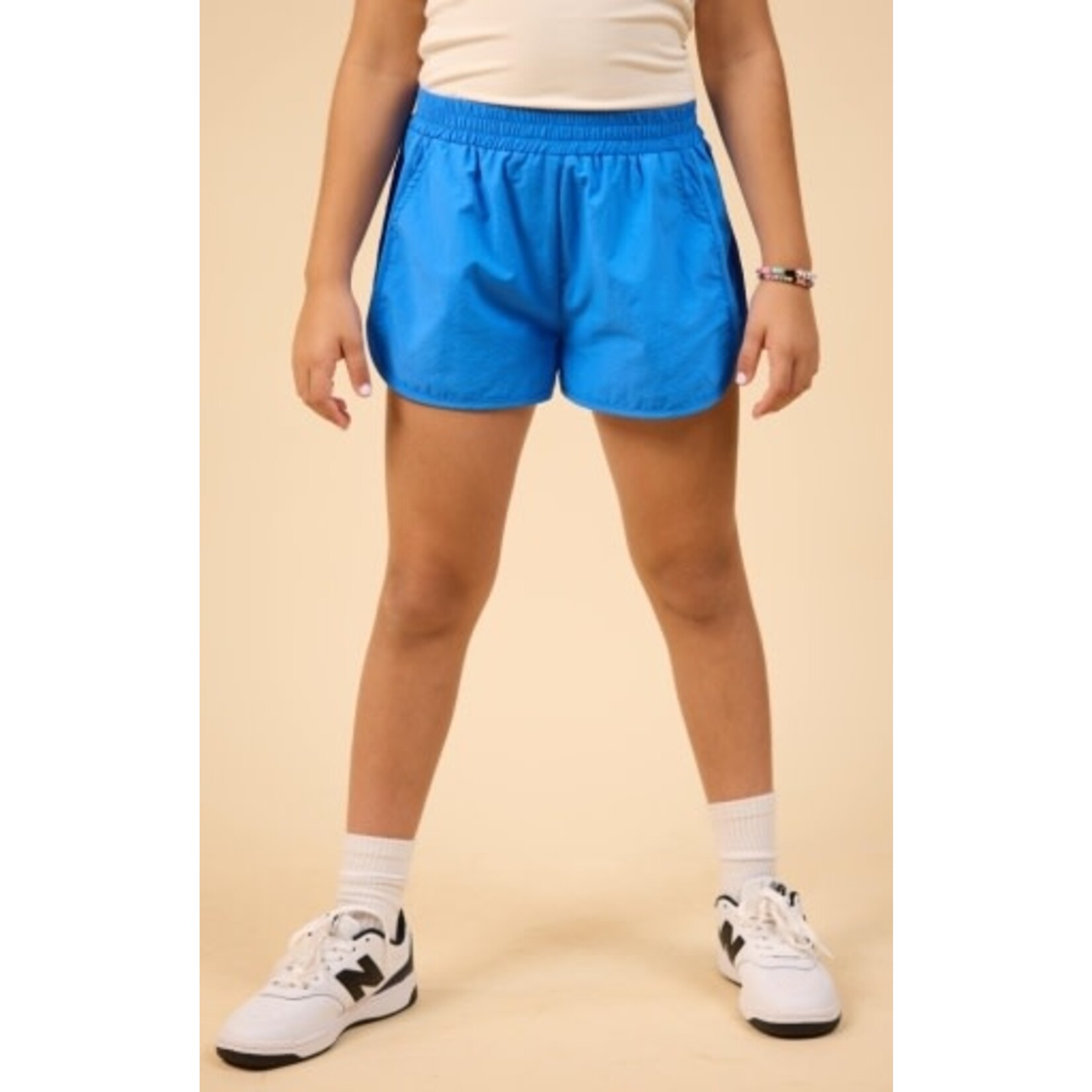 Sadie & Sage Blue Curved Hem Nylon Shorts
