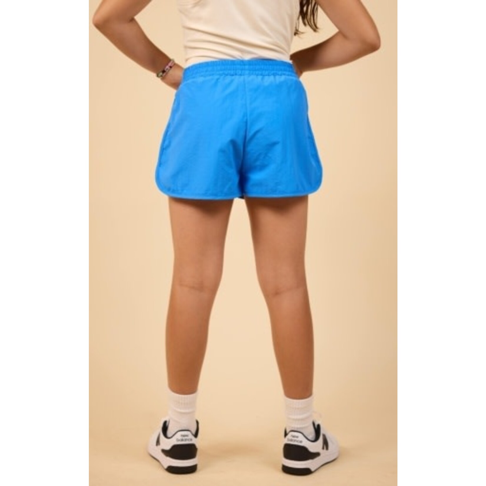 Sadie & Sage Blue Curved Hem Nylon Shorts