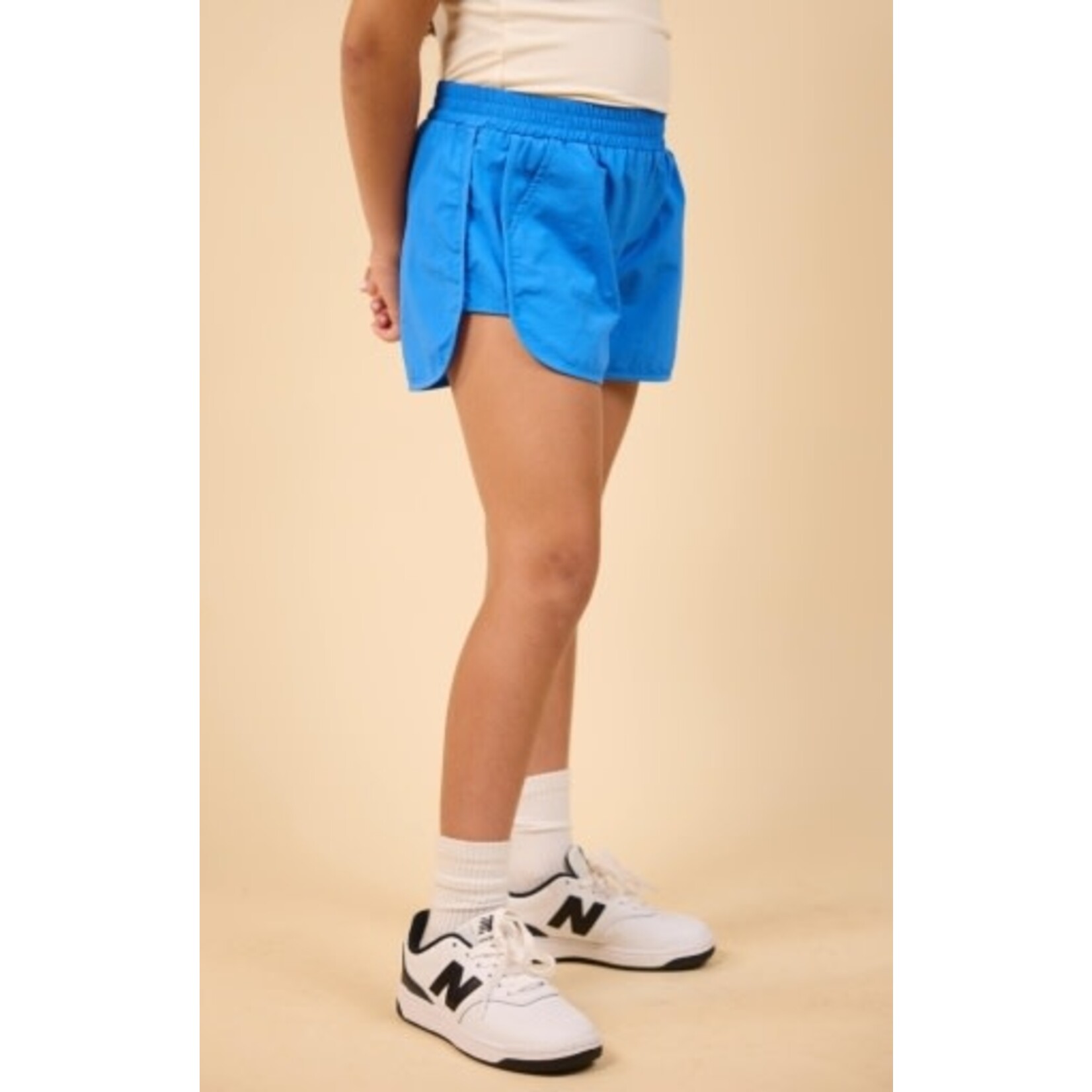 Sadie & Sage Blue Curved Hem Nylon Shorts