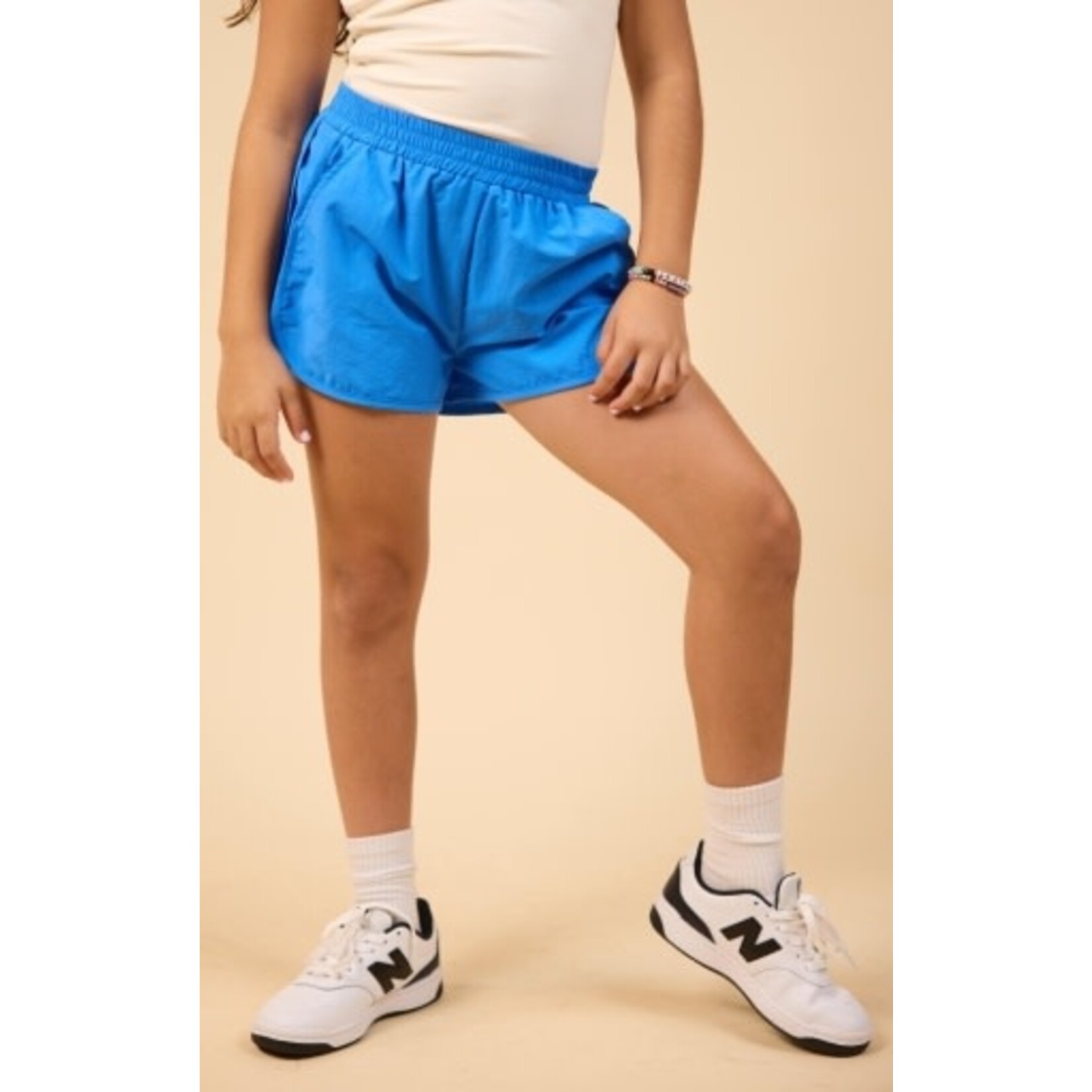 Sadie & Sage Blue Curved Hem Nylon Shorts