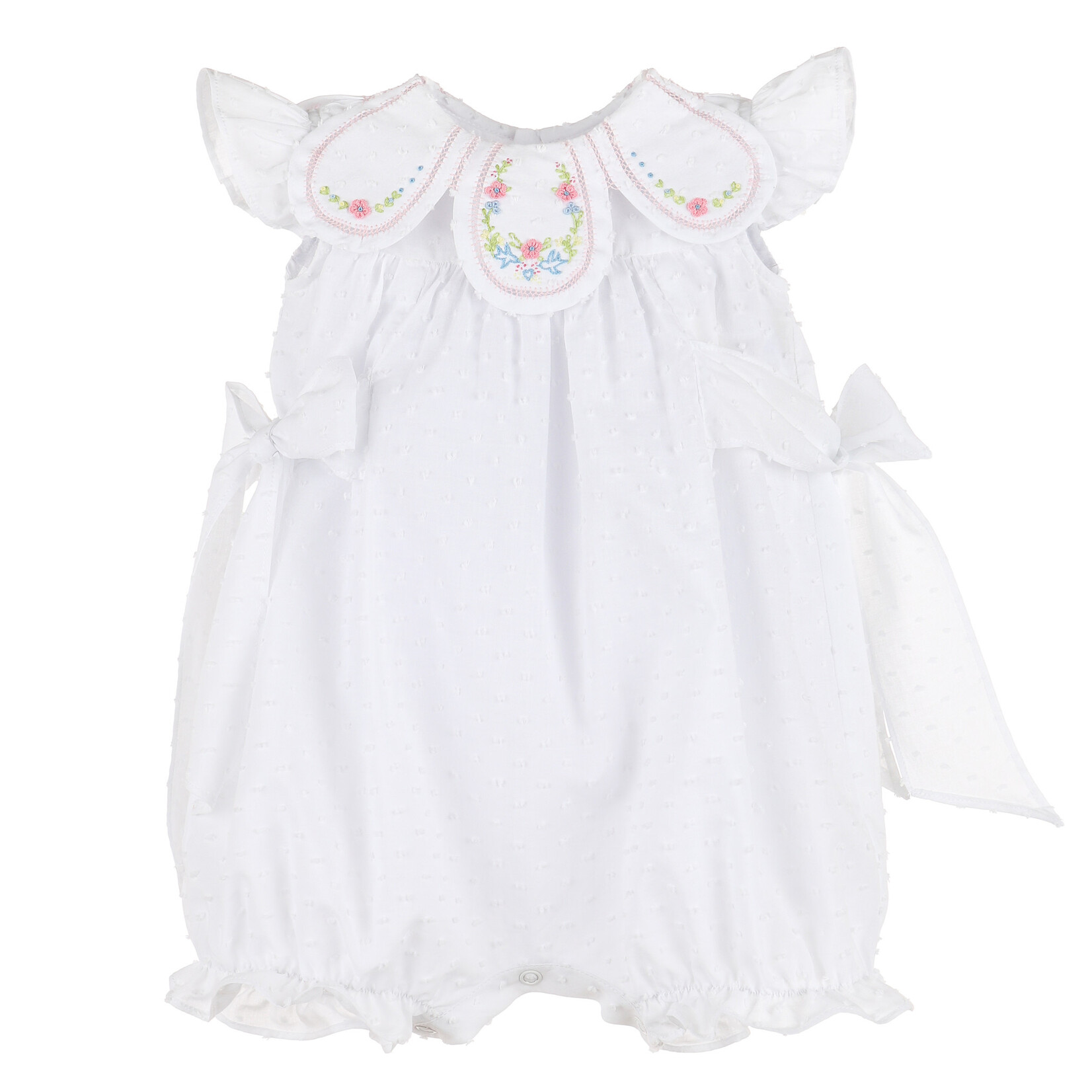 Sophie & Lucas White Dotted Petal Playsuit