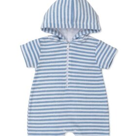 Kissy Kissy Lt Blue Cabana Terry Hooded Romper