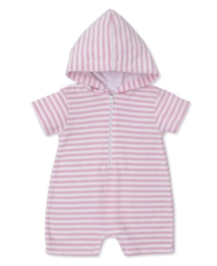 Kissy Kissy Pink Stripe Cabana Terry Hooded Romper