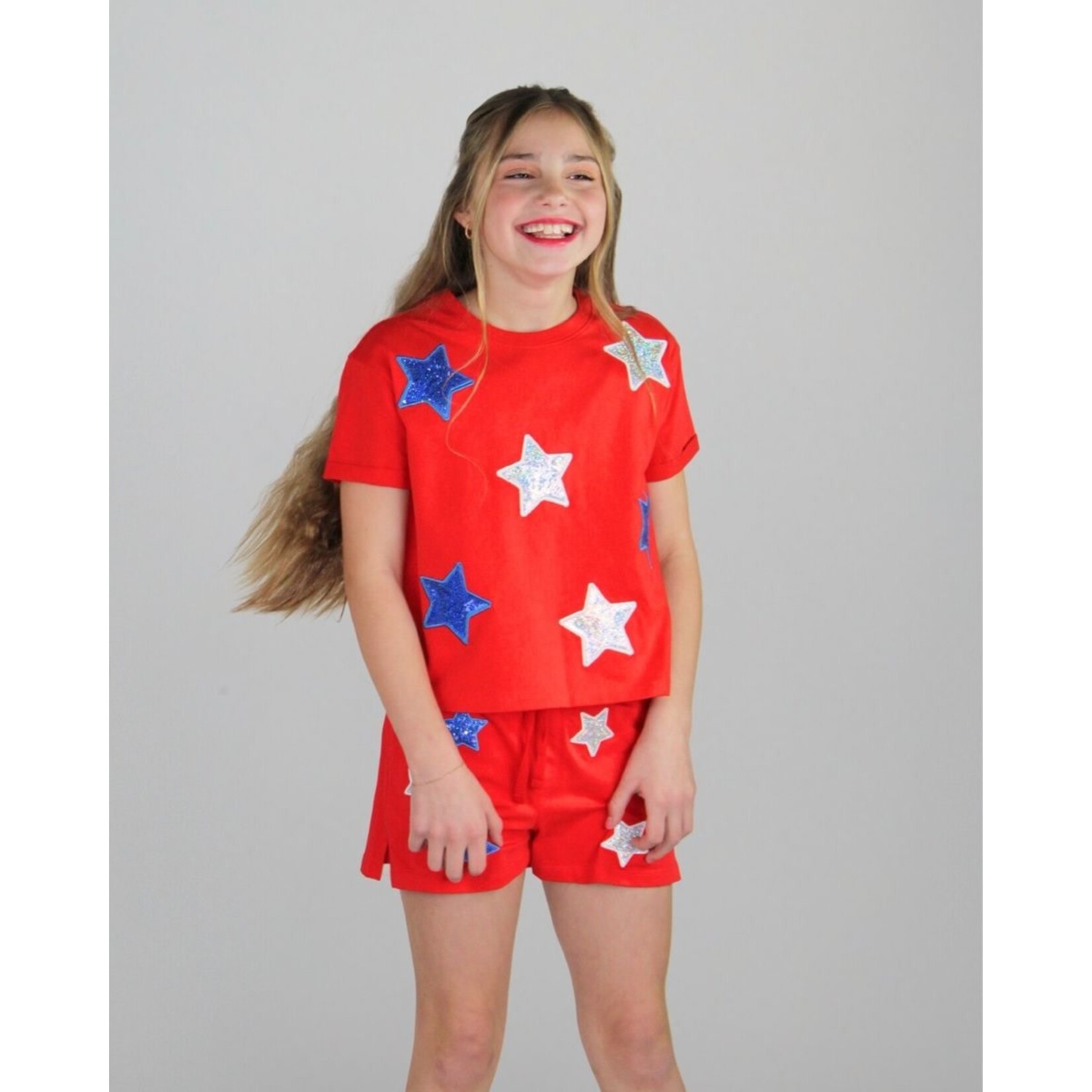 Paper Flower White and blue sequins stars shirt