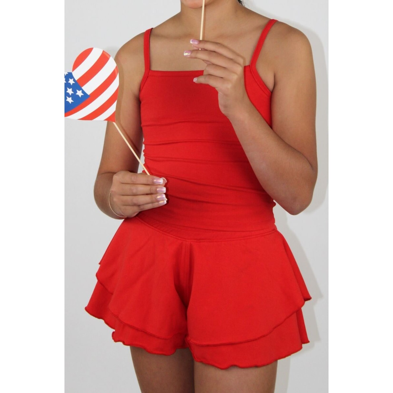 Paper Flower Red Ruffle Shorts