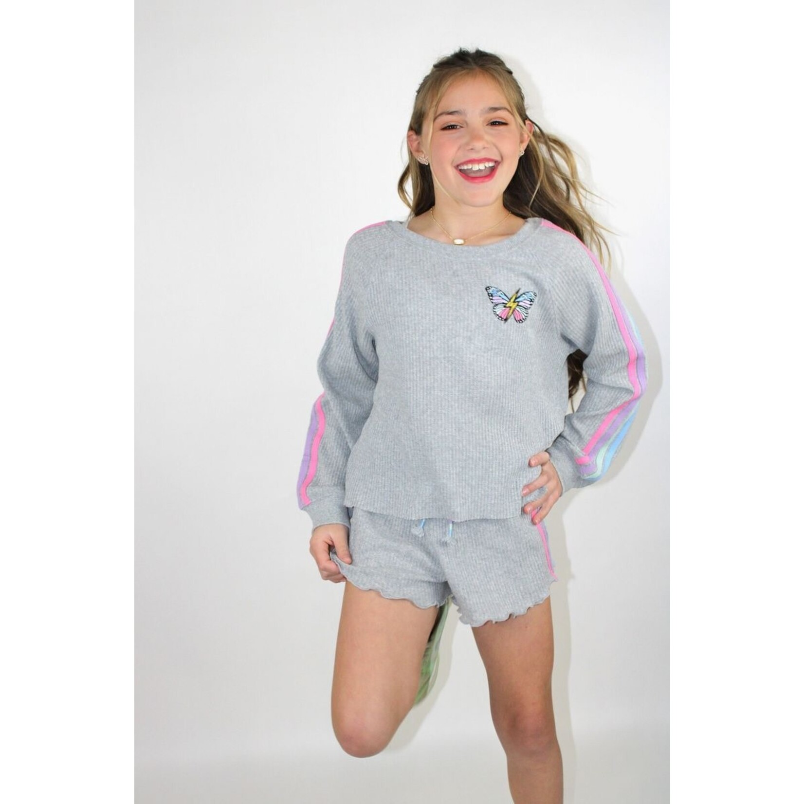 Paper Flower Butterfly embroidery/side color sweatshirt