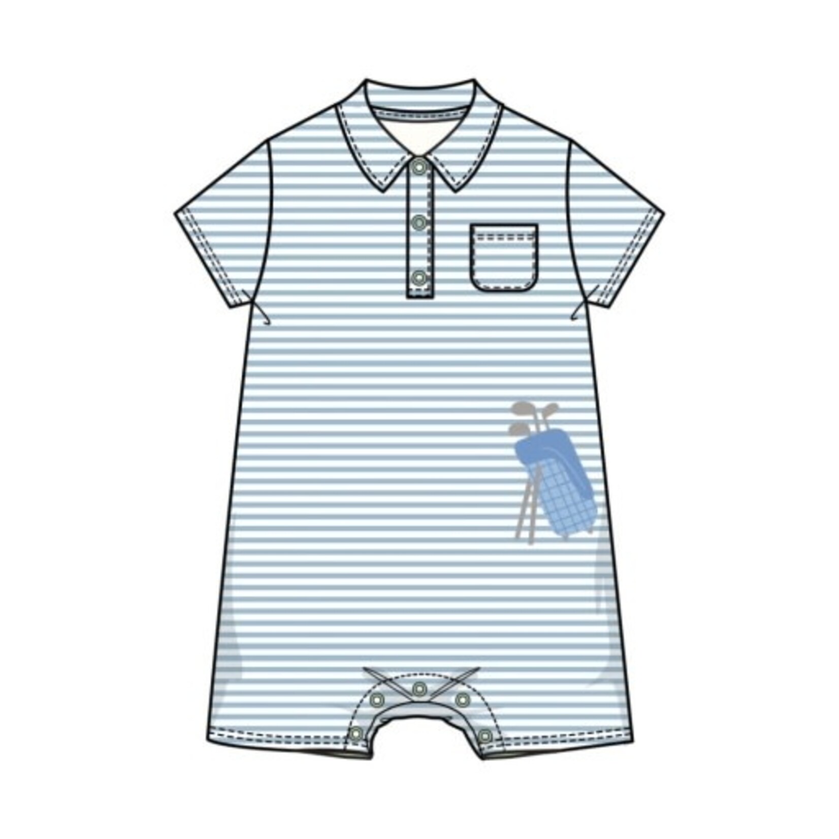 Angel Dear Golf Blue Stripe Applique Polo Shortie w/ Applique