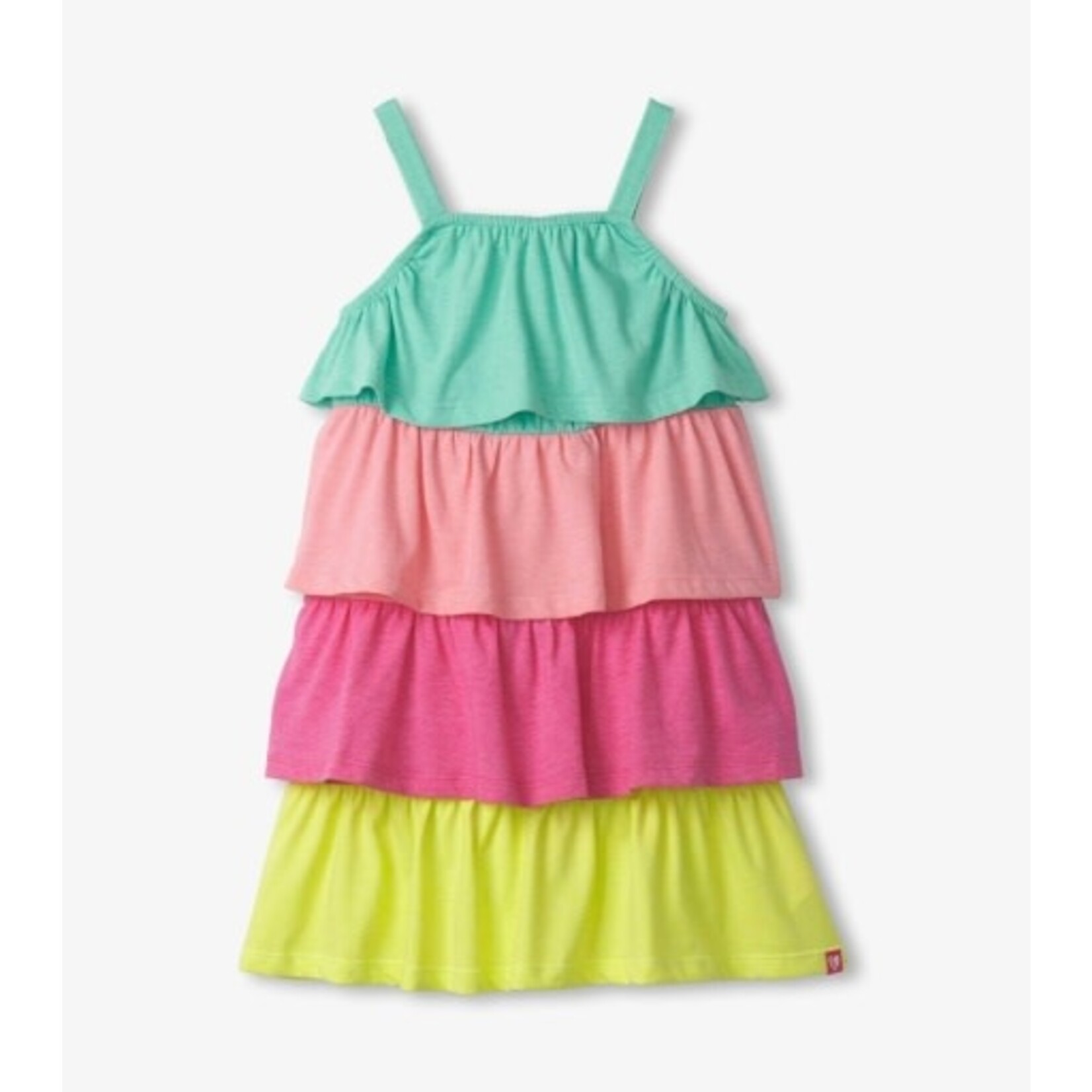 bright rainbow tiered dress