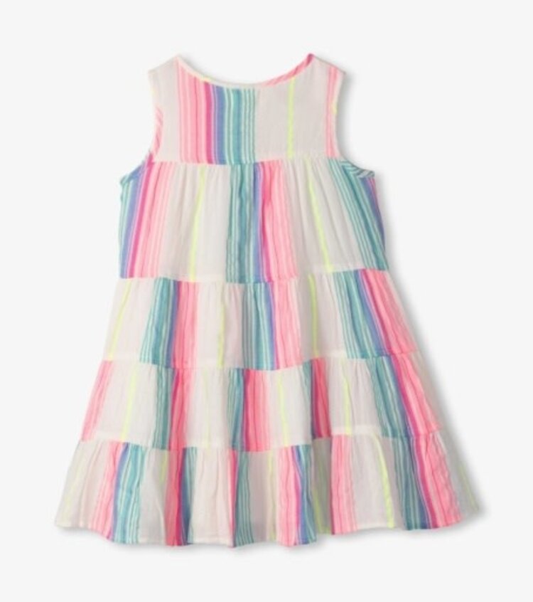 neon stripes layered tiered dress