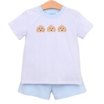 Trotter Street Kids Blue Puppy Trio Emb Short Set