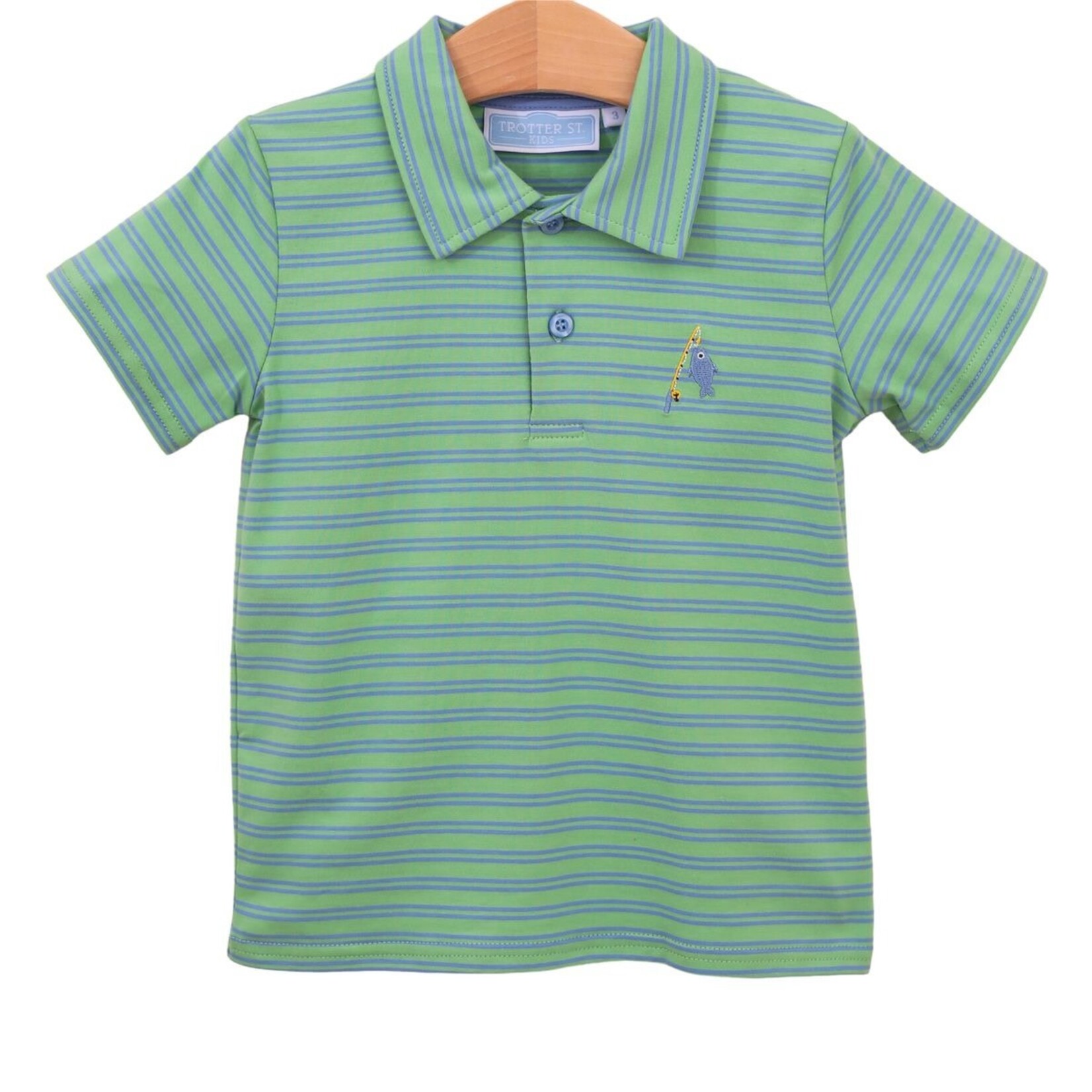 Trotter Street Kids Green Stripe Catch of the Day Polo