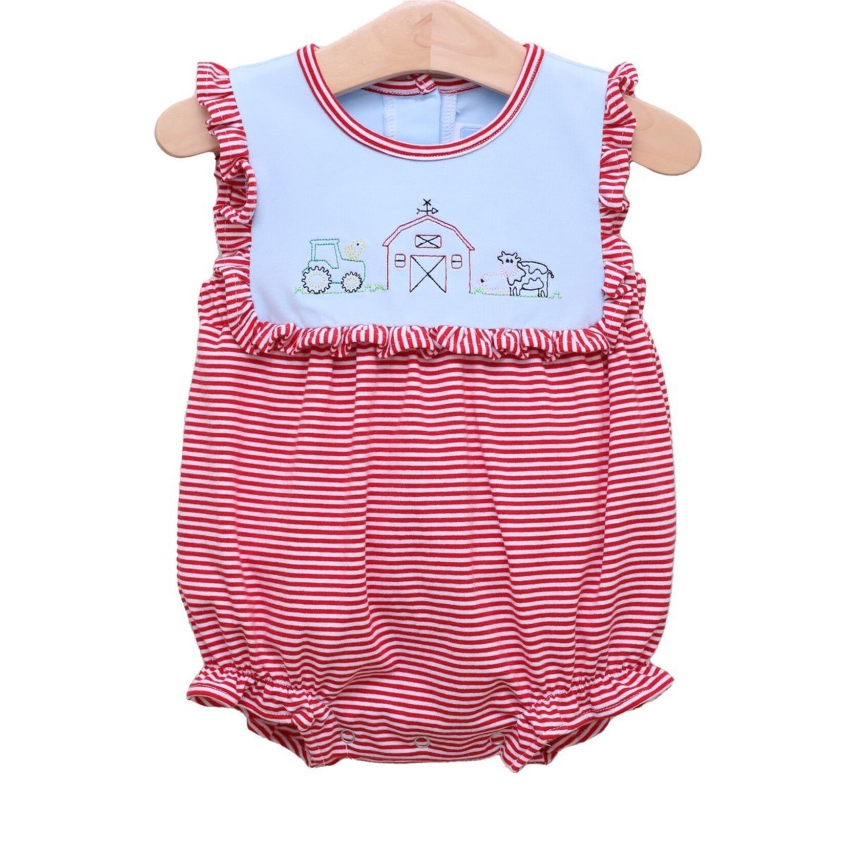 Trotter Street Kids Red Stripe Farm Emb Ruffle Bubble