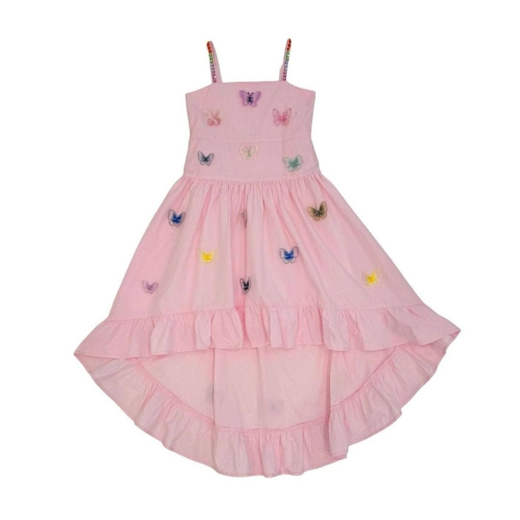 Lola and the Boys Pink 3D Rainbow Butterfly High Low Dress