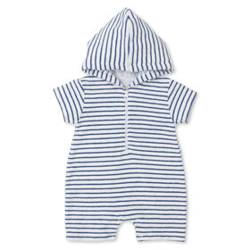 Kissy Kissy Blue Stripe Cabana Terry Hooded Romper