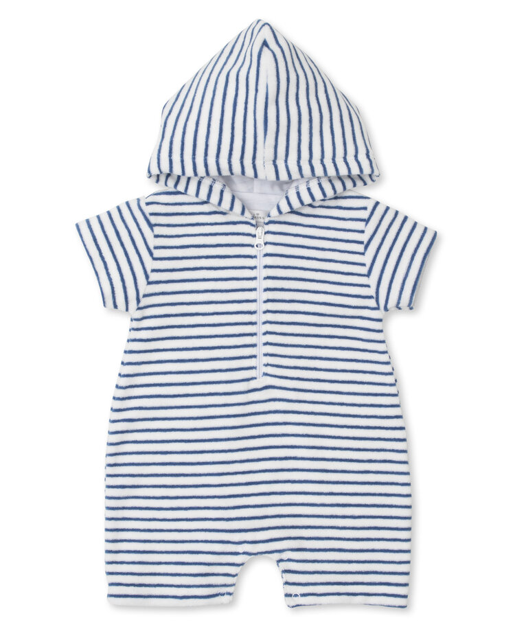 Kissy Kissy Blue Stripe Cabana Terry Hooded Romper