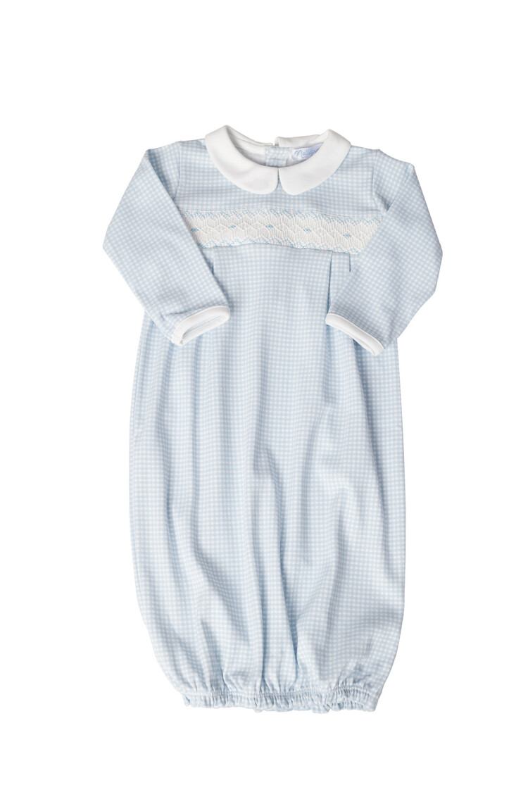 Nella Pima Smocked Gingham Baby Gown