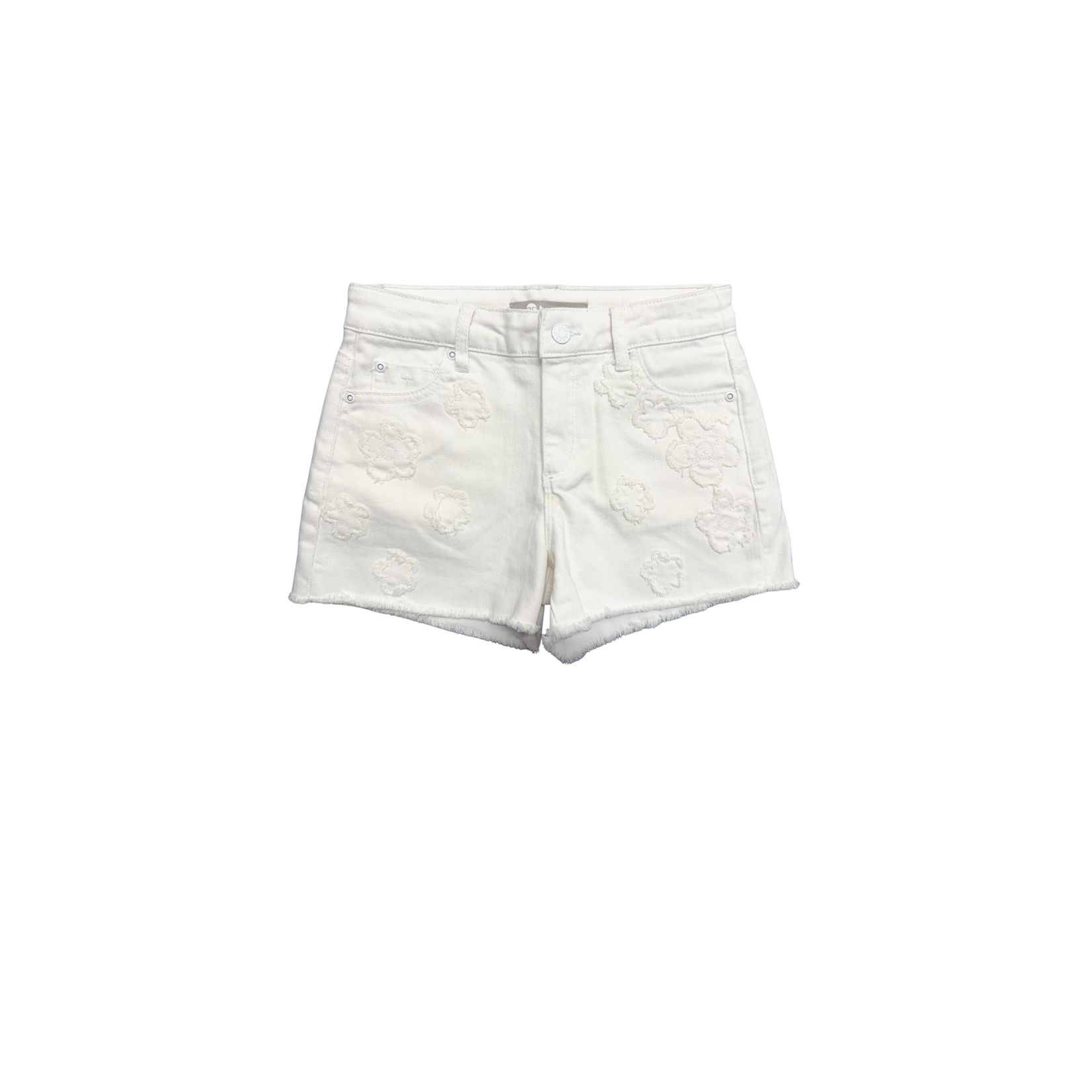 Tractr White Floral Patch Fray Hemmed Shorts