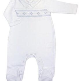 Baby Threads White/Blue Argyle Smocked Footie