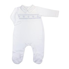 Baby Threads White/Blue Argyle Smocked Footie