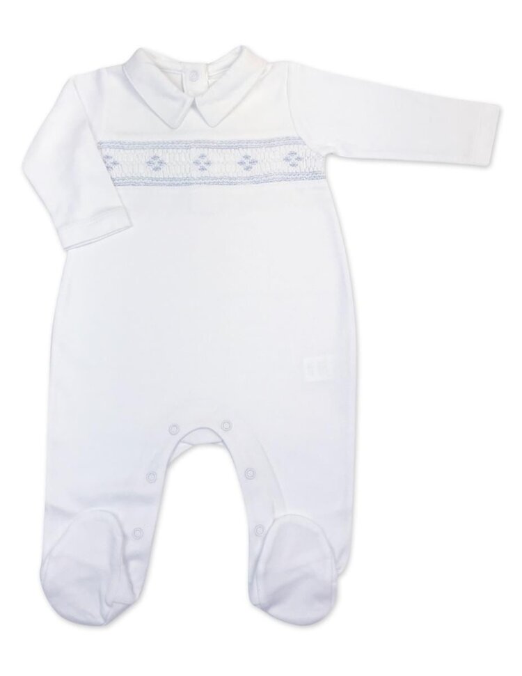 Baby Threads White/Blue Argyle Smocked Footie