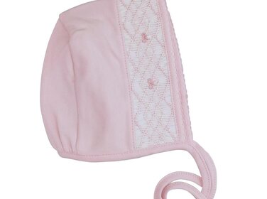 Baby Threads Pink Bows Smocked Bonnet
