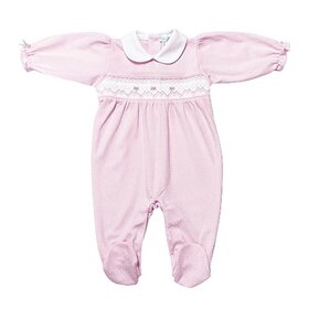 Baby Threads Pink Dots Smocked Rose Footie
