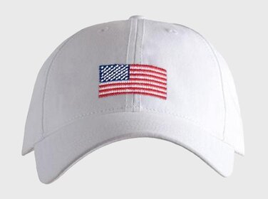 Harding Lane Needlepoint Baseball Hat-White Flag