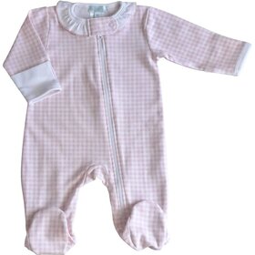 Baby Threads Pink Checks Zip Footie