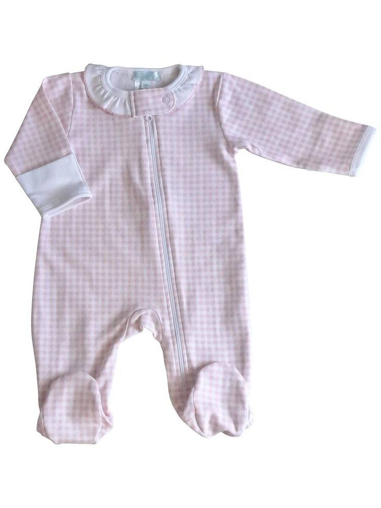 Baby Threads Pink Checks Zip Footie