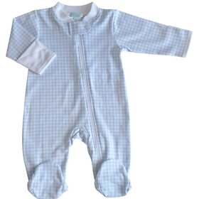 Baby Threads Blue Checks Zip Footie