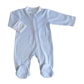 Baby Threads Blue Checks Zip Footie