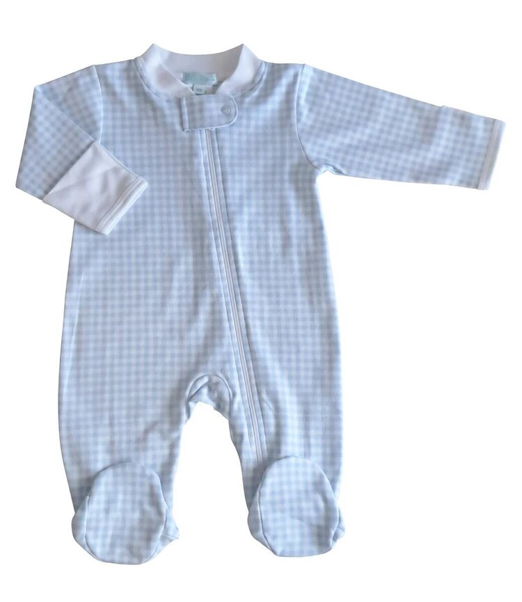 Baby Threads Blue Checks Zip Footie