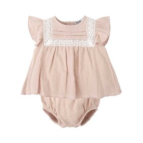 Babidu Pink Swiss Dot W/Lace Dress Set