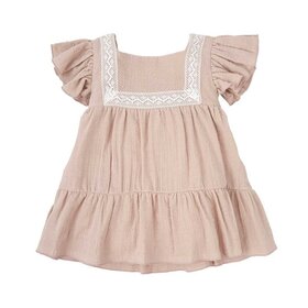 Babidu Pink Swiss Dot with Lace Dress