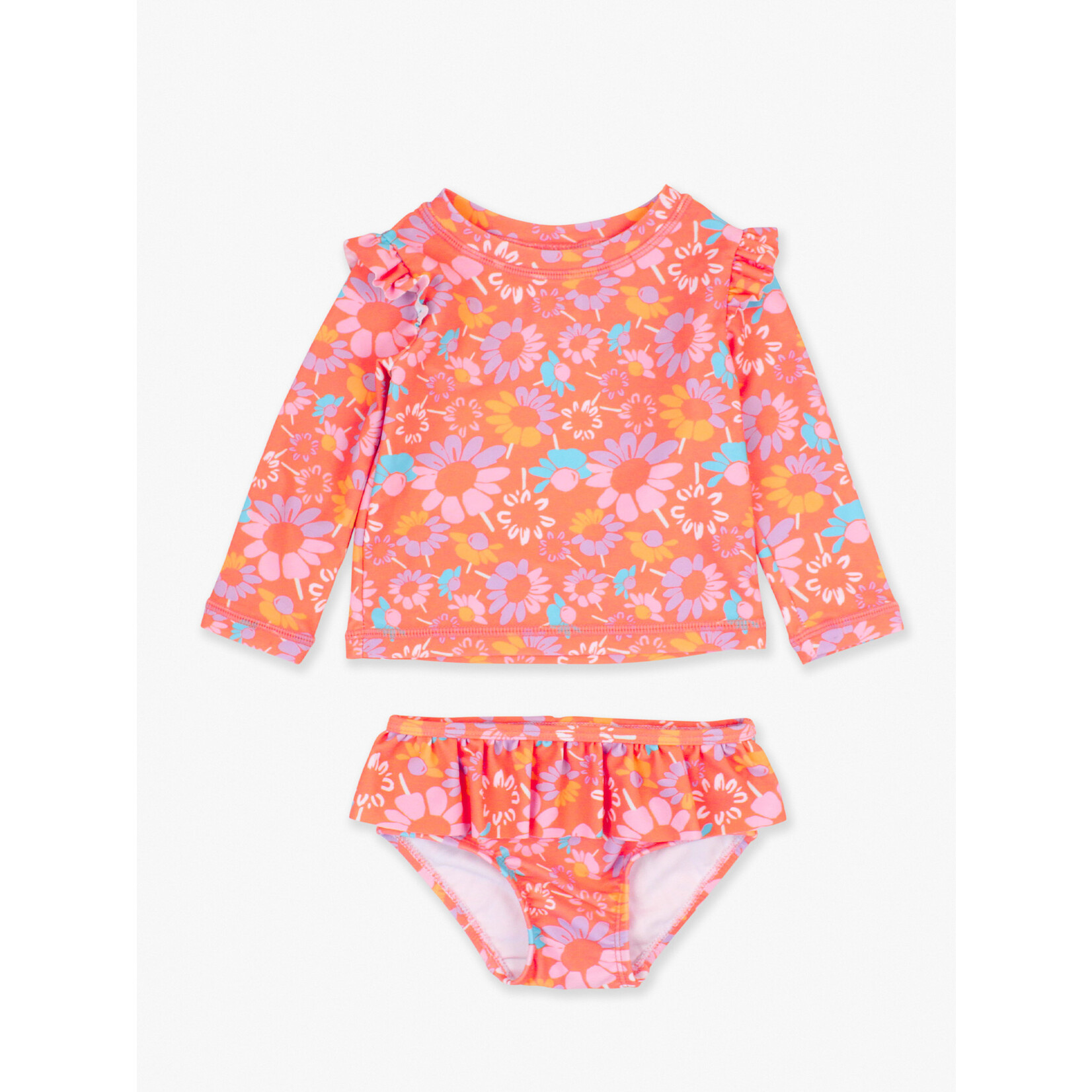 Rufflebutts Coral Floral LS Rash Guard Bikini