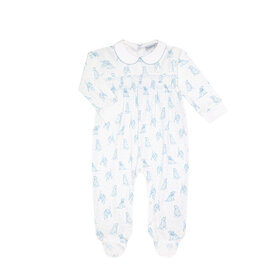 Nella Pima Blue Puppy Love Smocked Footie