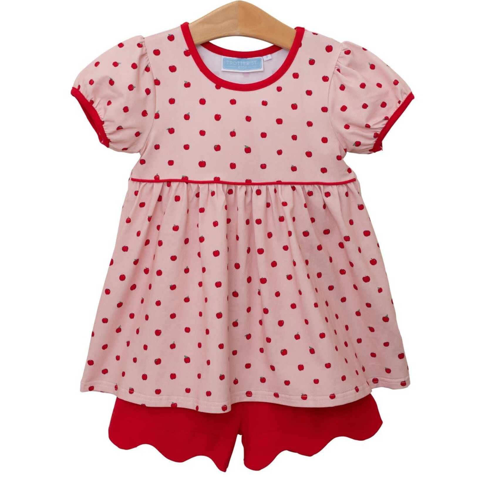 Trotter Street Kids Pink Apple Print Short Set