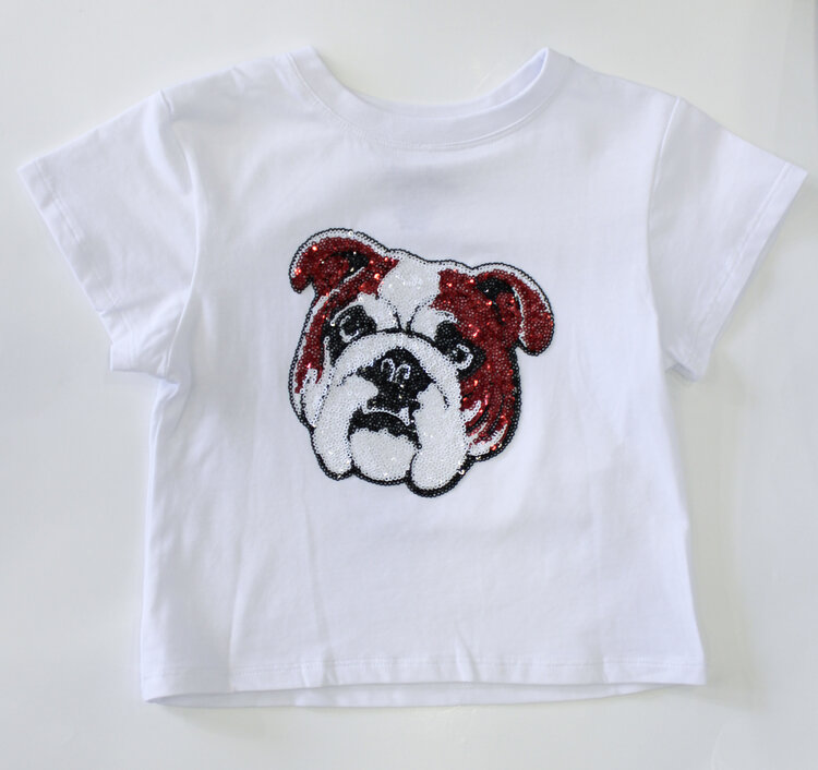 Azarhia Red Game Day Sequin Bulldog Tee
