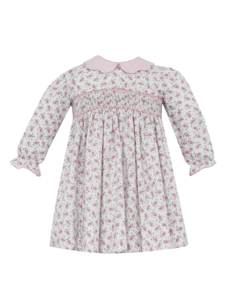 Petit Bebe Pink Jasmine Floral LS Scallop Collar Dress