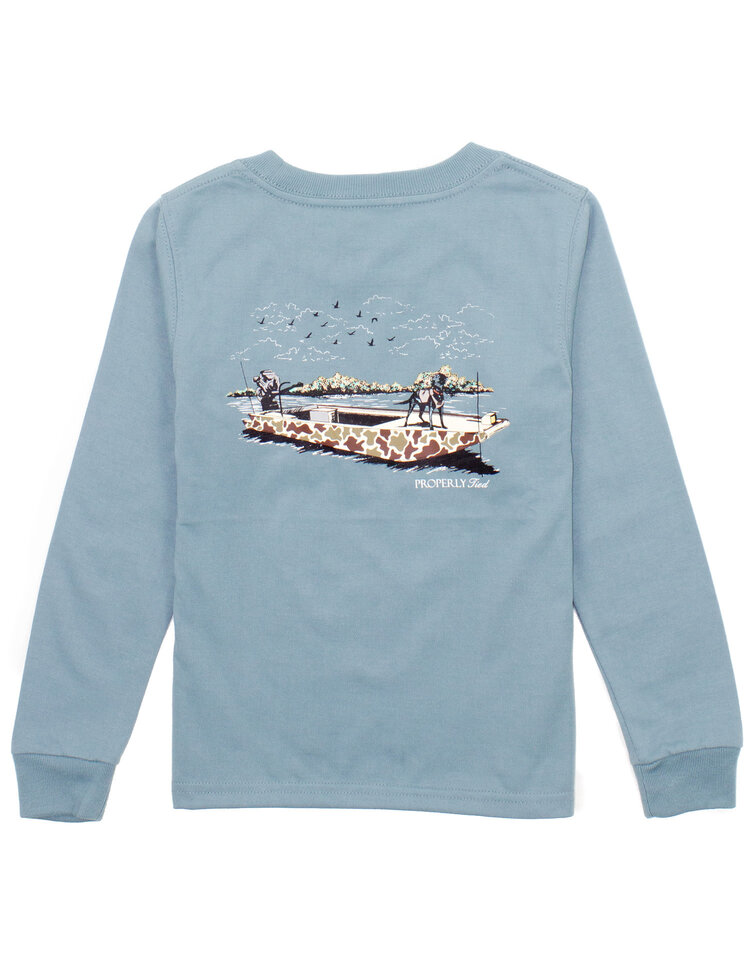 Properly Tied Steel Blue Boat Ride LS Tee