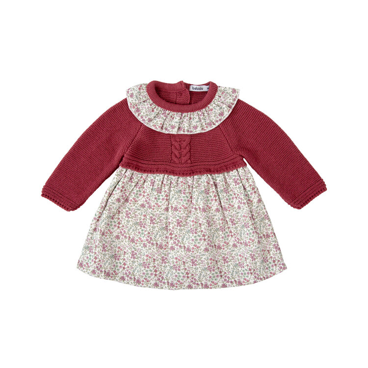 Babidu Burgundy Knitted Floral Dress