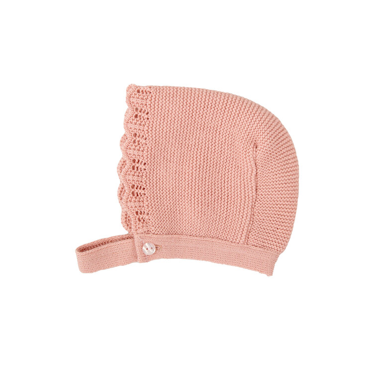 Babidu Pink Knitted Floral Dress & Bonnet Set