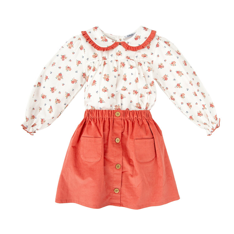 Babidu Dusty Rose Floral Skirt & Blouse Set