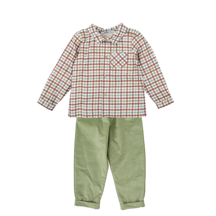 Babidu Green Check Cord Pant Set
