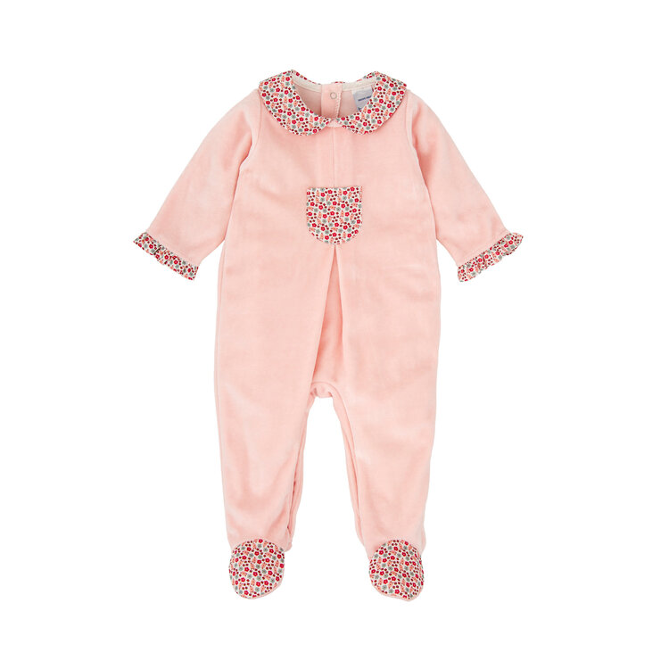 Babidu Pink Floral Velour Footie