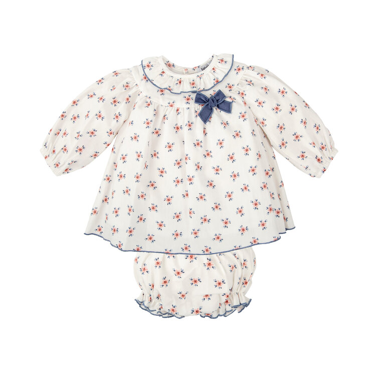 Babidu Blue Floral Dress Set W/Bow