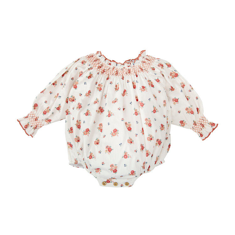 Babidu Dusty Rose Floral Smocked Bubble