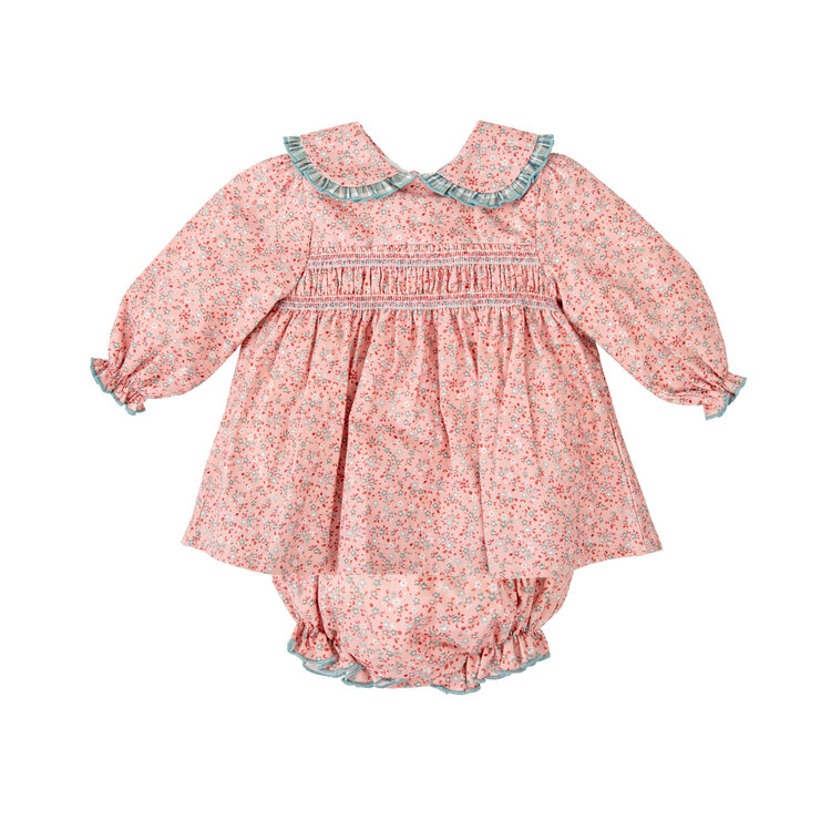 Babidu Pink Floral Smocked Dress Set
