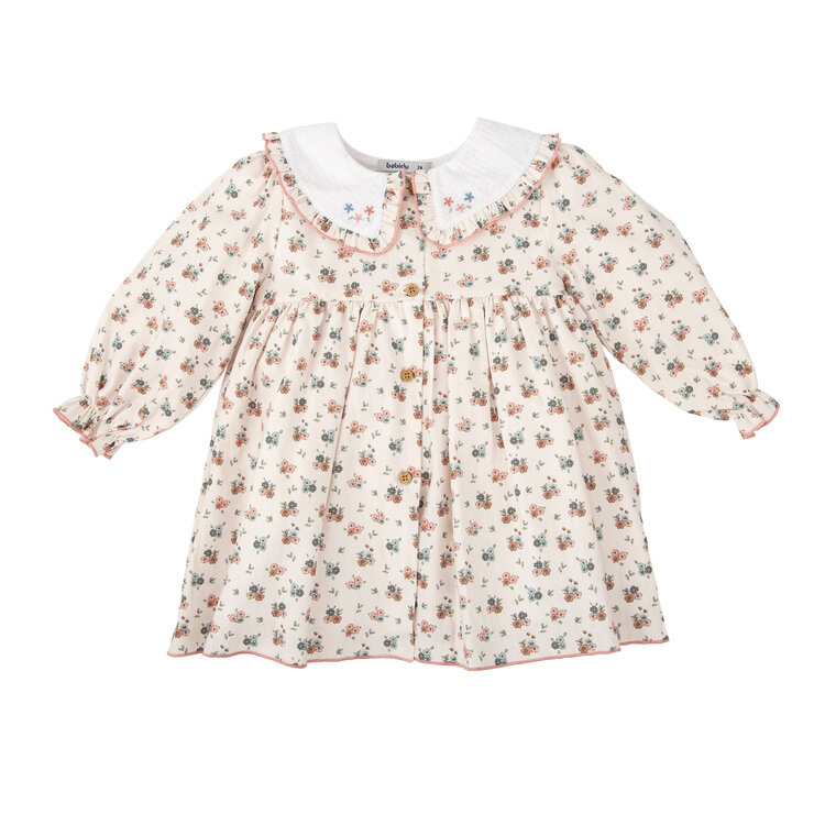 Babidu Blue Floral Ruffle Collar Dress