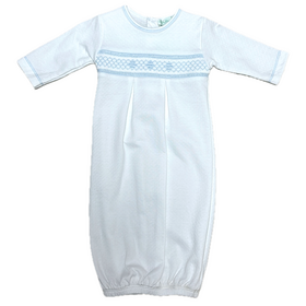 Baby Threads White w/Blue Smocked Jacquard Gown